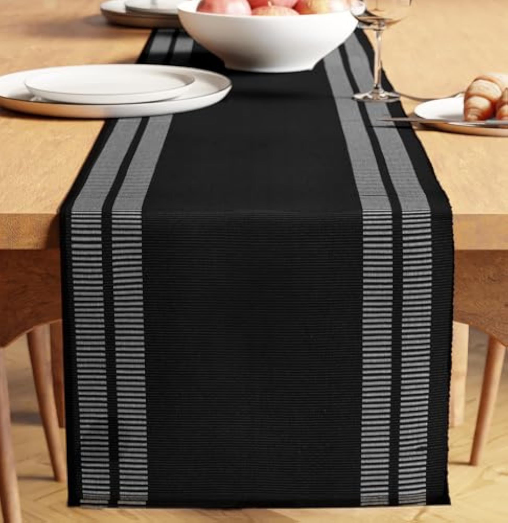 Dining Table Runner for 8 to 10 Seater, Ribbed Cotton