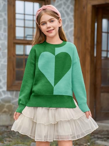 Haloumoning Girls Heart Sweater Kids Cute Color Block Knit Sweaters 7-14 Years3