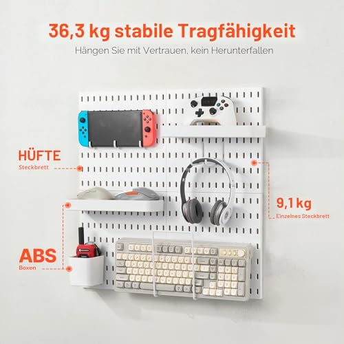 VEVOR Werkzeugwand, 28 x 28 cm, 4er-Set, Kunststoff-Stecktafel-Wand-Organizer-Set mit Zubehör, für Garage, Werkzeugaufbewahrung, Küche, Wohnzimmer, Bastelraum, Büro, Badezimmer, Zuhause, weiß