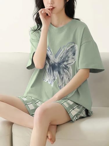 Image of Louis Luxe Cotton Blend Womens Korean Night Dress || Short Pyjama Set || Korean Nightsuit || Women Nightwear ||Round Neck Short Sleeve Nightsuit || Loungewear || Everyday Nightdress (ND-05)