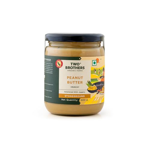Image of Two Brothers Organic Farms - Peanut Butter Crunchy (500 grams) | Sweetened with Jaggery | Nutrients & Minerals Rich | Good Source of Protein, Fiber, Vitamin E | Vegan Butter Made Using Only Peanuts