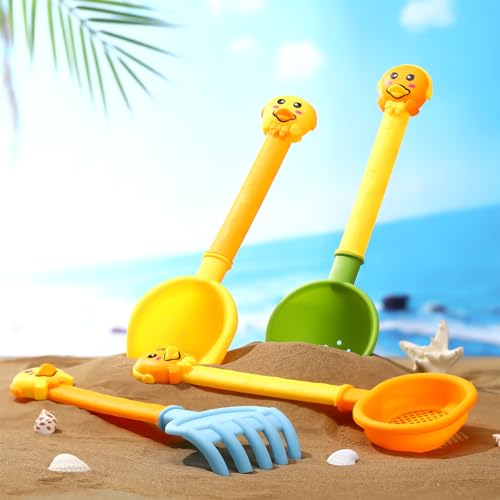 image for Skylety 8 Pieces Kids Beach Sand Shovels Colorful Plastic Rake Beach S