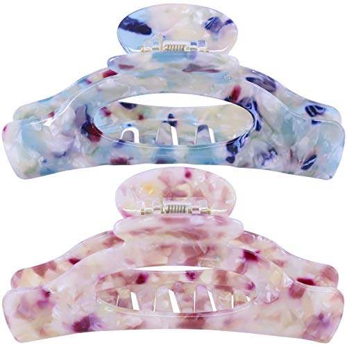 2PCS 4.1'' Big Claw Hair Clips Floral Banana Hair Clips for Women Strong Hold Banana Hair Clips for Thick/Thin Hair (Blue and Purple)