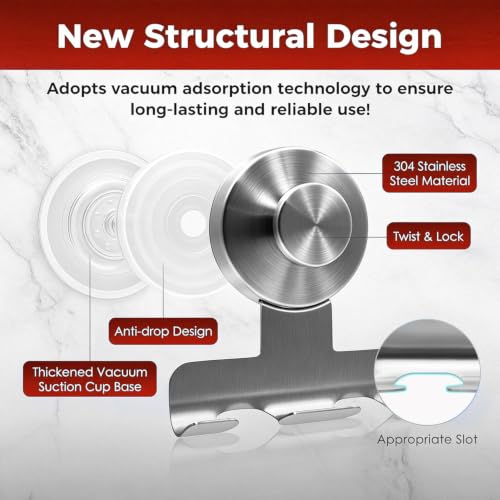 Image of 2026 New Drill-Free Stainless Steel Suction Cup Razor Holder for Shower | Multi-Use | Suction Cup Hooks Razor Holder for Shower, Mirror, Wall, Bathroom, Glass, Hanging Towels - 4 Pack