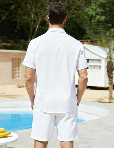 Image of Yimoon Men's Summer 2 Piece Outfits Tropical Print Short Sleeve Button Down Hawaiian Beach Shirt and Shorts Set