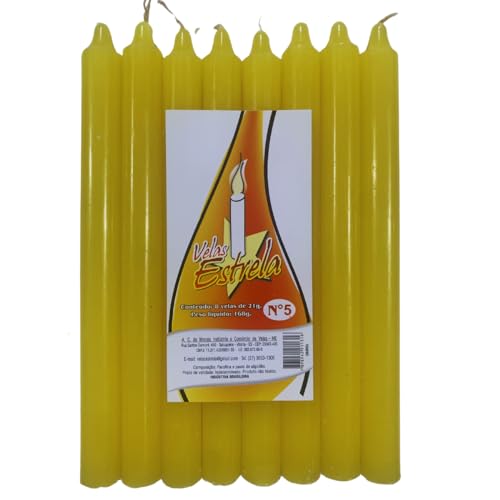 Kit com 8 Velas coloridas, cores variadas, 16 cm de altura, vela palito, Maciça, vela número 5, Marc