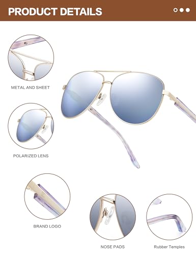 Image of BIRCEN Polarized Aviator Sunglasses Womens: Acetate Glasses UV Protection