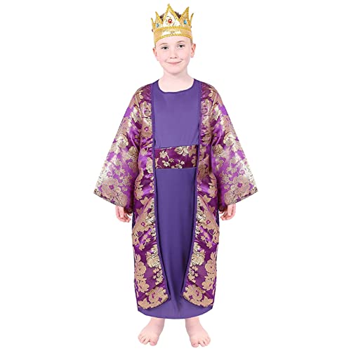 Childs Nativity Purple King Christmas Costume, X-Large, Purple Tunic with Attached Cloak and Gold Crown
