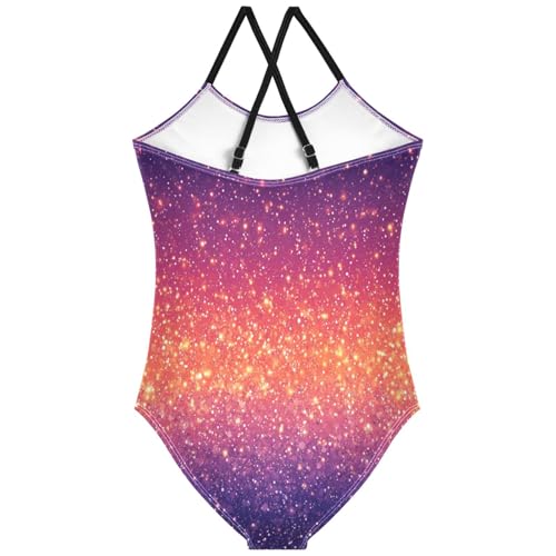Pigsaly Girls One Piece Swimsuits Pink Orange Dark Purple Gradient Flashing Glitte Kids Cross Back Swimwear Bathing Suit 3T2