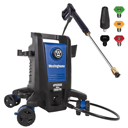 Comparison: Electric High Pressure Washer 3 Westinghouse ePX3500 Electric Pressure Washer, 2500 Max PSI 1.76 Max GPM with Anti-Tipping Technology, Onboard Soap Tank, Pro-Style Steel Wand, 5-Nozzle Set, for Cars/Fences/Driveways/Home/Patios