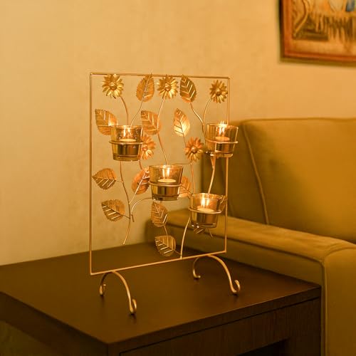 Image of MARKET 99 Metal 4 Votive T- Light Holder | Elegant Home Decor For Diwali, Christmas, Birthday, and Wedding | Decorative Candle Holder for Ideal for Festive & Ambient Lighting | Golden