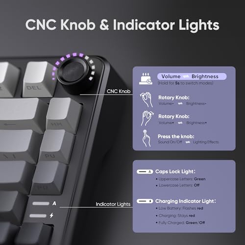 RedThunder K75 75% Wireless Mechanical Gaming Keyboard,Creamy Gasket-Mounted,Volume Knob,US Layout,Keycaps-Side Print,2.4G/BT/USB-C,RGB Underglow Lighting,Hot swappable Fast Apricot Switch for PC Mac - Image 4