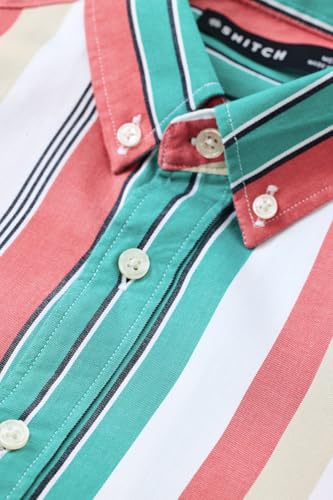 Image of SNITCH Men Casual Shirt | Slim Fit Full Sleeve Button-Down Collar Striped Design | 100% Cotton & Breathable Fabric for Everyday Wear & Semi-Formal Occasions | Teal