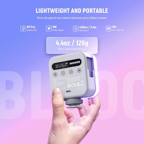 Image of NEEWER Basics Magnetic RGB Video Light, 360 Full RGB Camera Light, BL60C | Mini LED, CRI96+ 2500-9000K 18 Scenes, 3 Cold Shoes, 1 /4 inch, 2000mAh Rechargeable, Portable, Selfie Tripod Photography Lighting