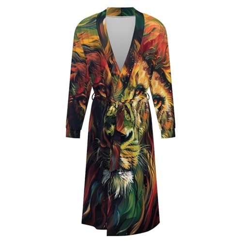 Rasta Lion Art Soft Robe Long Sleeve Bathrobes V Neck Sleepwear Spa Robes with Belt Men Woman4