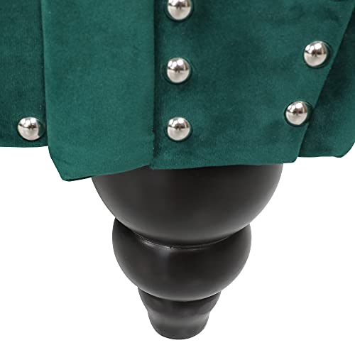 Image of ORRD Chesterfield Sofa Velvet, Modern Tufted Couch 3 Seater with Rolled Arms and Nailhead for Living Room, Bedroom, Office, Apartment (Green)