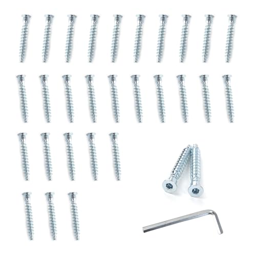 30 PCS M5*50 Hex Socket Drive Countersunk Self-Tapping Furniture Connecting Screw Set Confirmat Screws, Machine Screw Assortment Kit, Cabinet Screws for Furniture and Decoration Industry