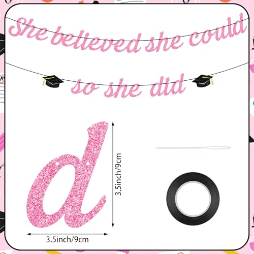 Image of Hoogict She Believed She Could So She Did Pink Graduation Banner Decorations She Did lt Banner for Girls Women Class of 2026 Congrats Grad Sign College Graduation Party Decorations