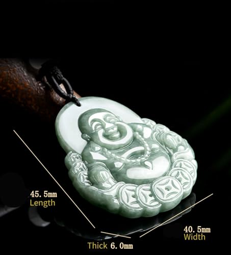 Natural Jade Pendant Necklace Laughing Happy Buddha with Ingots Coins Lucky Certified Untreated Grade A Burmese Jadeite Hand Carved Amulet for Men and Women String 25.59 in2