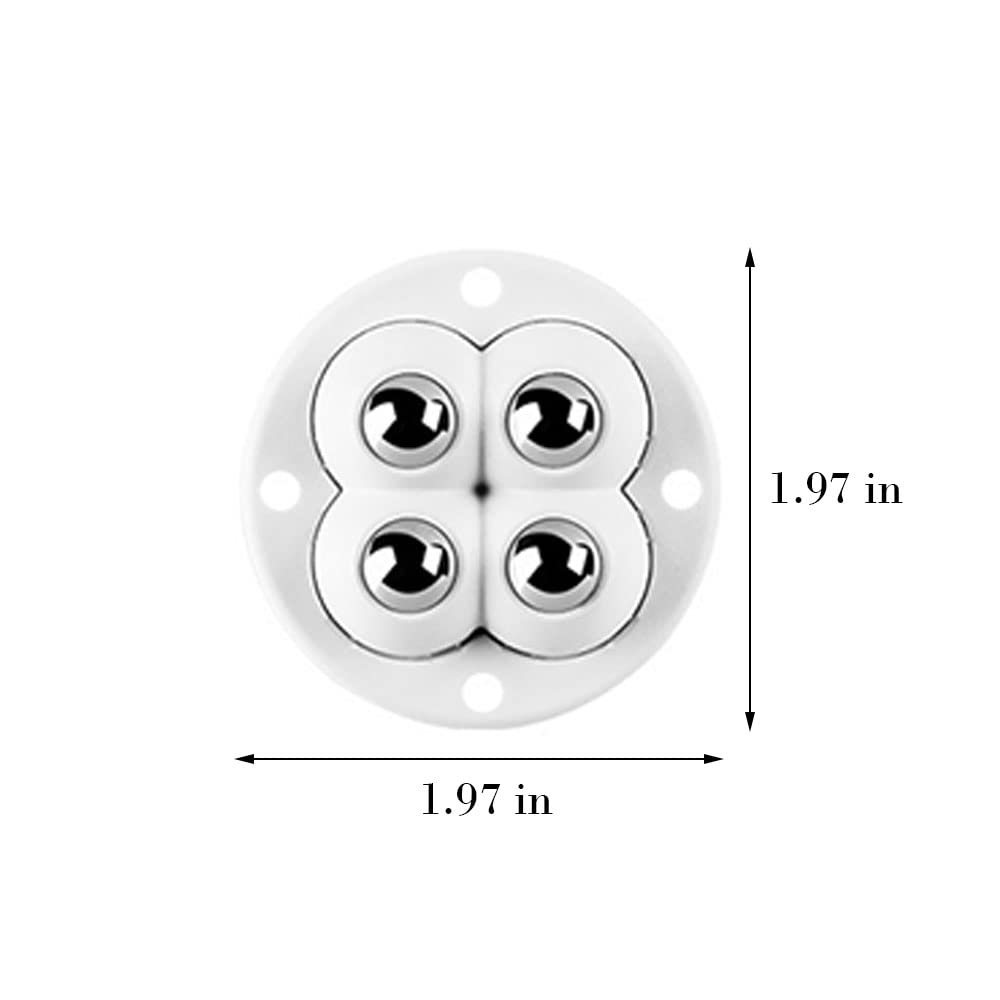 8PCS Self Adhesive Caster Wheels, 360°Rotation Mini Universal Wheels with Stainless Steel Roller Ball for Trash Can Storage Boxes (B White)