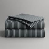 Peru Pima Juego de sábanas tamaño California King, 4 piezas, 100% algodón Pima peruano, percal, 415 hilos, refrescante, transpirable y suave, ropa de cama de calidad hotelera, gris a rayas