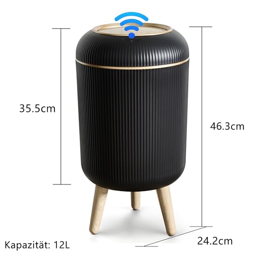 sapisecret Smart Mülleimer mit Sensor,Weiß,10L,für Küche und Badezimmer, klein Geruchsdichter Trash Can Automatisch, Ideal als Bad Mülleimer, mit Deckel (Schwarz)