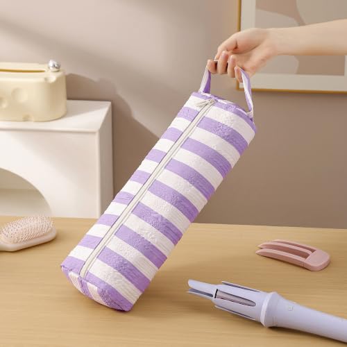 Image of RSRSLEII Striped Hair Tools Travel Bag,Hair Styling Accessories Storage Case for Shark FlexStyle,Dyson Airwrap Hair Dryer,Curling Iron,Straightener,Revlon Hair Tools,Portable&Foldable(18Purple&White)