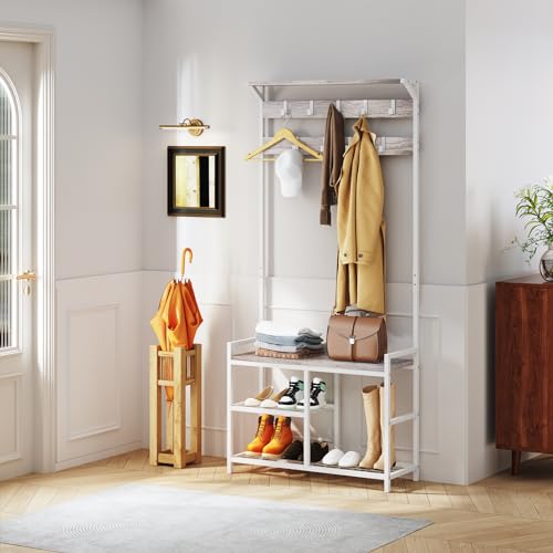 HOMEKOKO Coat Rack Shoe Bench, Hall Tree Entryway