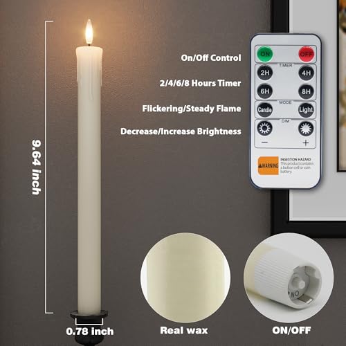 Image of Rechargeable Flameless Taper Candles with Remote, Charging Station, 6 Pcs