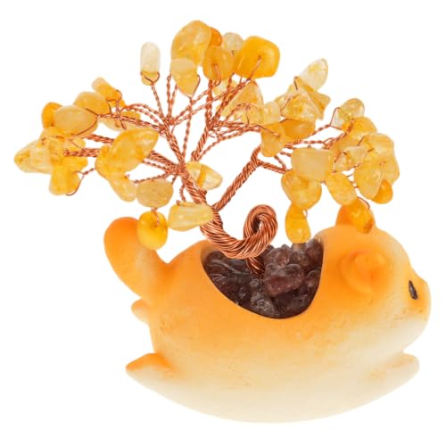 Árbol de cristal con base de gato amarillo para decoración de estanterías 2