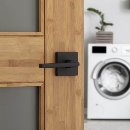 Image of Kwikset Halifax Interior Passage Door Handle, Lever for Closet and Hallway Doors, Reversible Non-Locking Handle Lever, Matte Black, with Microban Protection, 10 Pack