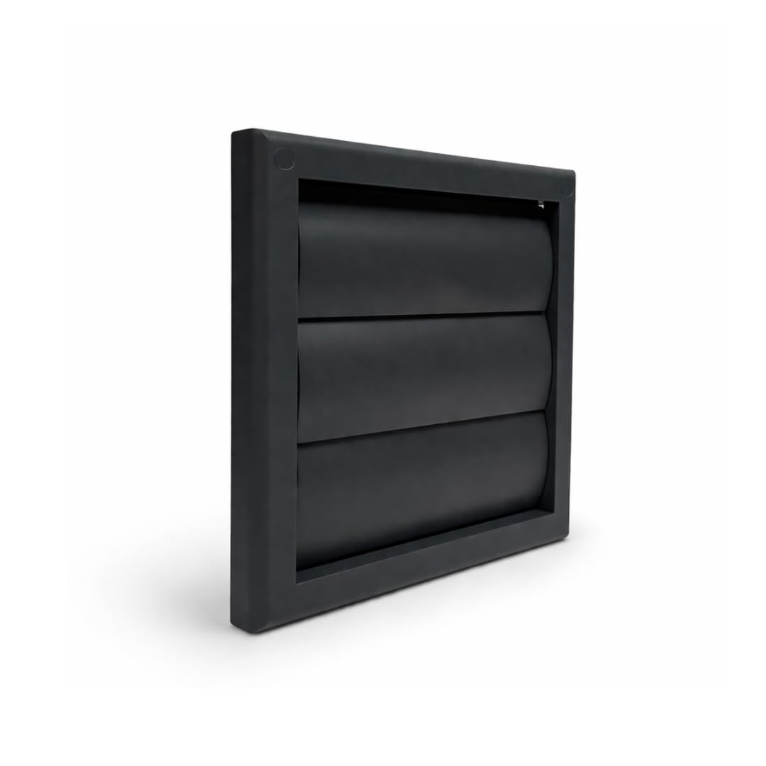 Fantronix Slate Grey Gravity Shutter Vent – 100 mm (4”) Rear Spigot, 155 x 155 mm External Wall Vent Cover for Bathroom & Kitchen Extractor Fans