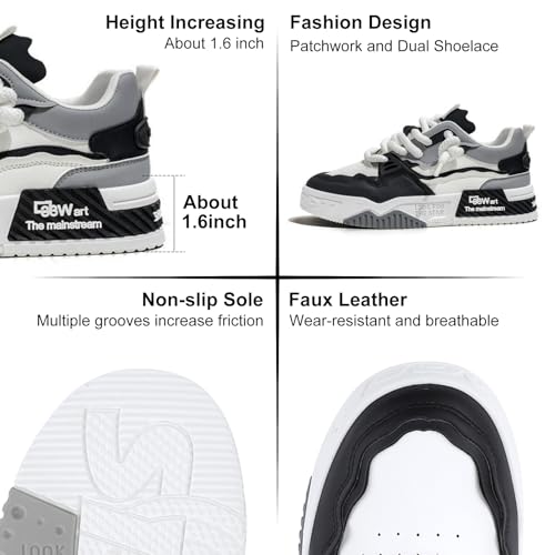 Mens Fashion Lace-Up Sneakers, Comfort Casual Walking Shoes, Faux Leather Platform Chunky Sneakers Tennis Shoes2