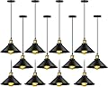 Retisee 12 Pcs Industrial Pendant Light Vintage Metal E26 Base Hanging Light Rustic Black Dome Pendant Lamp Fixture Farmhouse Kitchen Hanging Ceiling Lamp for Dining Room Bedroom Hallway Bar