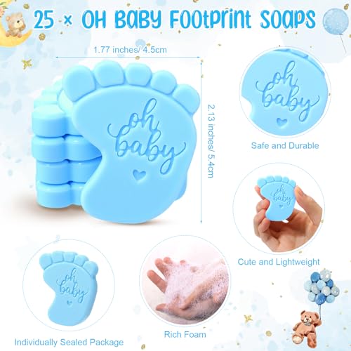 Image of 25 Sets Baby Shower Soap Favors for Guests Girl Boy Mini Footprint Handmade Scented Soaps with Thank You Tags and Organza Bags for Shower Gender Reveal Party Favors(Blue)