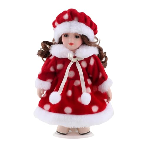 La Mejor review de Muneca porcelana de esta semana. 35 DYNWAVE - Muñeca de porcelana de 20 cm, pelo castaño, muñeca de pie con soporte, regalo de cumpleaños de Navidad, adornos de mesa de computadora