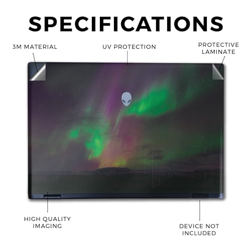 Image of Laptop Skin Compatible with Alienware M16 R2 (2024) - Aurora Borealis - Premium 3M Vinyl Protective Wrap Decal Cover - Easy to Apply | Crafted in The USA by MightySkins
