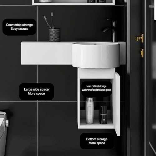 Mueble de baño suspendido negro con lavabo pequeño y grifo para ganar espacio 5
