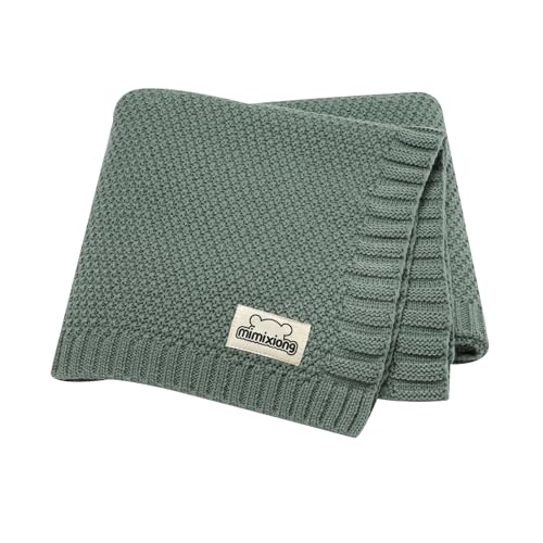 Image of mimixiong Baby Blanket Knit Swaddle Blanket Soft Warm Crochet Neutral Receiving Unisex Baby Blanket for Boys and Girls Dark Greenish 40 x30 Inch