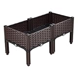 Warmiehomy Raised Garden Bed, Raised Garden Kit with Drainage Holes, Polypropylene Outdoor Elevated Planter Box for Growing Plants, Vegetables, Flowers and Herbs, 80x40x37cm, Brown