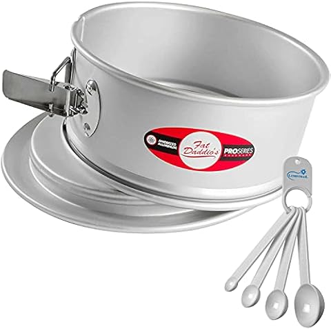 Lumintrailx Fat Daddios Springform Cake Pan, 9 x 3 Inch, Silver, with a Lumintrail Measuring Spoon Set ,(PSF-93) Cover