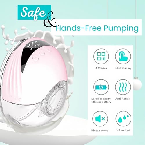 Image of MISK Wearable electrical breast pump for feeding mothers, 4 modes & 12 Levels, Rechargeable, Automatic, Painless & Portable hands-free breastfeeding pump, 210 ML Milk Cup Capacity & 1200mAh Battery, BPA-Free Material, 19mm, 21mm & 24 mm Flange size included, LED Display, FDA approved (1 Year Warranty)
