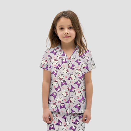 Hello Kitty Girls Pajama Set - 2 Piece Girls Pjs Button Down Short Sleeve & Pants For Kids - Official Product4
