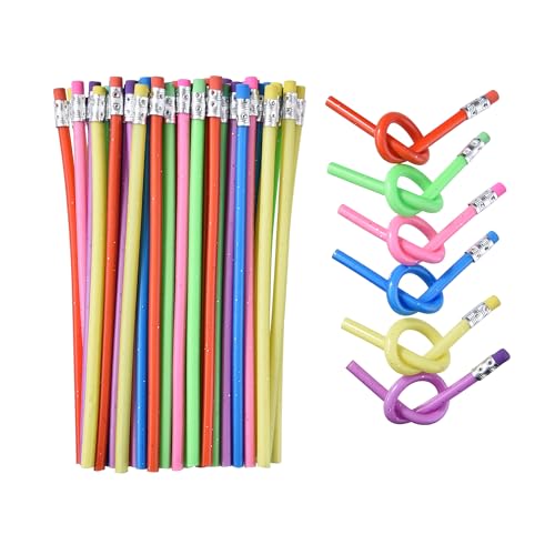 QDXATIVP 48PCS Bendy Fun Pencils for Kids,Magic Bendable Flexible Colorful Pink Gold Soft Rubber Pencils with Erasers for Classroom Gifts,Goodie Bag Fillers,Back to School Supplies (pink gold)