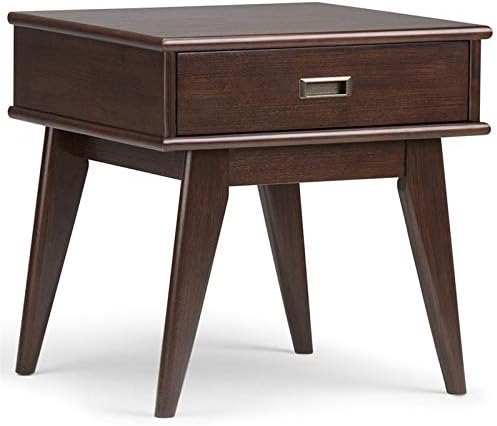SIMPLIHOME Draper Solid Hardwood 22 inch wide Rectangle Mid Century Modern End Side Table in Medium Auburn Brown with Storage, 1 Drawer, for the Living Room and Bedroom