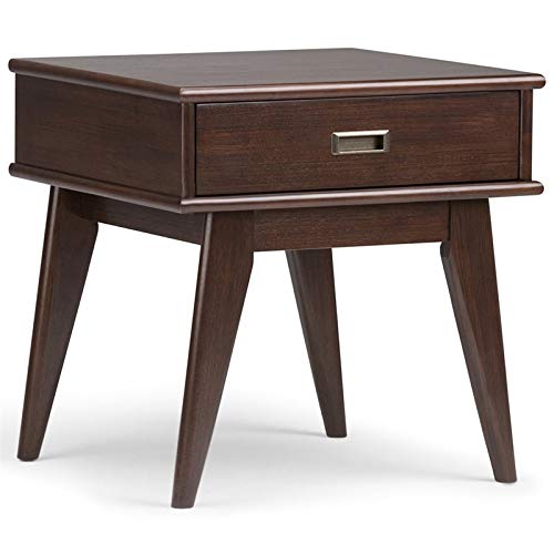 Simplihome Draper Solid Hardwood 22 Inch Wide Rectangle Mid Century Modern End Side Table In Medium Auburn Brown With Storage, 1 Drawer, For The Living Room And Bedroom #TOP3