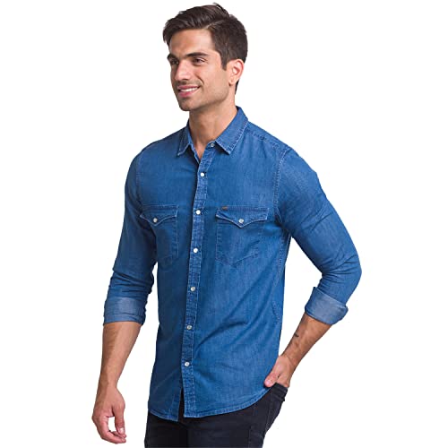 Image of Spykar Men Slim Fit Full Sleeves Shirt (Size: M)-MSH-02BBDS-335-Light Blue
