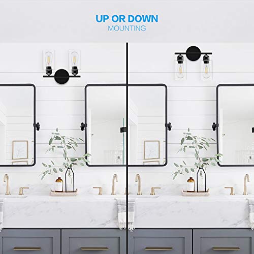 Espird 2 Light Bathroom Vanity Light Fixtures Black,Rustic Farmhouse Bath Vanity Light Over Mirror Sink Modern Industrial Wall Lamp Hallway lamp with Clear Cylinder Glass Shade - Thumbnail 3