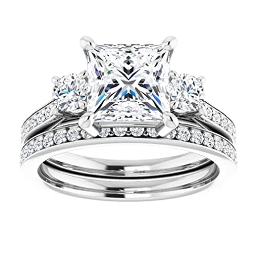 JEWELERYN 2.5 CT Princess Cut VVS1 Colorless Moissanite Engagement Ring Set, Wedding/Bridal Ring Set, Sterling Silver Vintage Antique Anniversary Promise Ring Set Gifts3