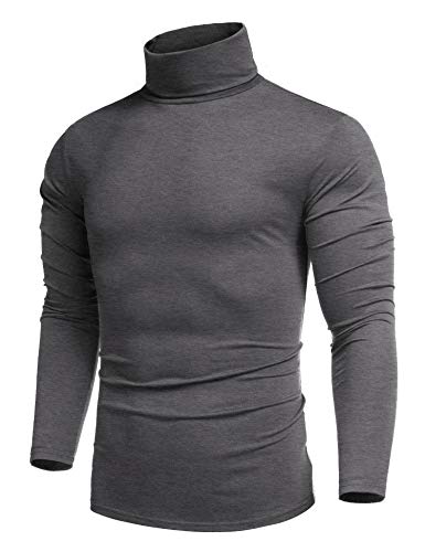 COOFANDY Mens Jumpers Roll NeckTops for Men Turtleneck Sweater Turtle Neck Tops Polo Neck Jumpers Roll Neck Jumpers Cotton Casual Slim Fit High Neck T-Shirts Dark Grey XXL